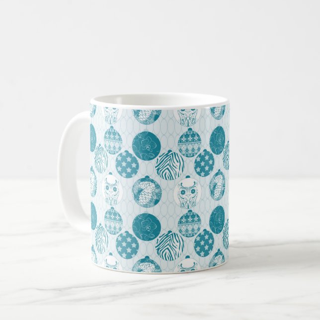 Caneca De Café Turquesa, Azul, Padrão de Natal (Frente Esquerda)
