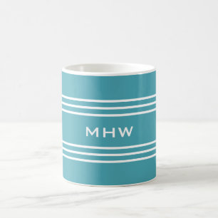 Caneca De Café Turquesa Bandas de monograma personalizadas
