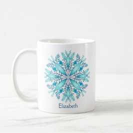 Caneca De Café Turquesa Blue Winter Snowflake Nome da flor