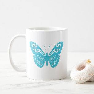 Caneca De Café Turquesa Borboleta Branca Personalizada