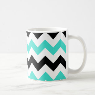 Caneca De Café Turquesa Branco Preto Ziguezague