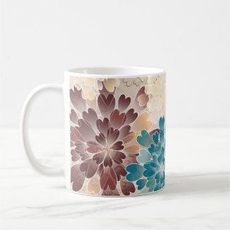 Caneca De Café Turquesa Brown & flores do creme retros