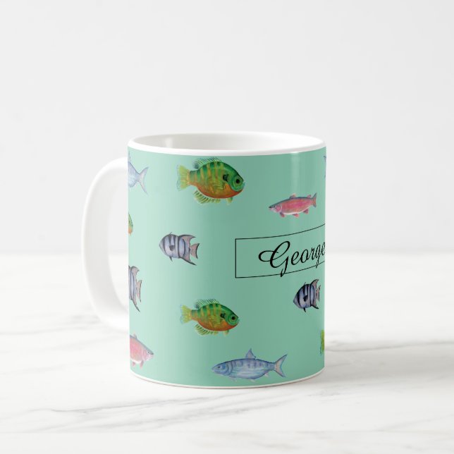 Caneca De Café Turquesa clara dos peixes (Frente Esquerda)
