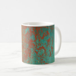 Caneca De Café Turquesa de Cobre Textura Castanho Azul Laranja