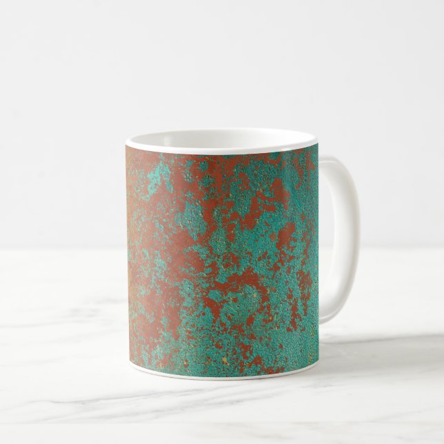 Caneca De Café Turquesa de Cobre Textura Castanho Azul Laranja (Frente Esquerda)