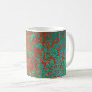 Caneca De Café Turquesa de Cobre Textura Marrom Azul Laranja