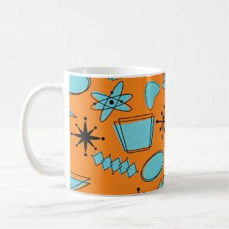 Caneca De Café Turquesa de Formas Atômicas MCM em Laranja