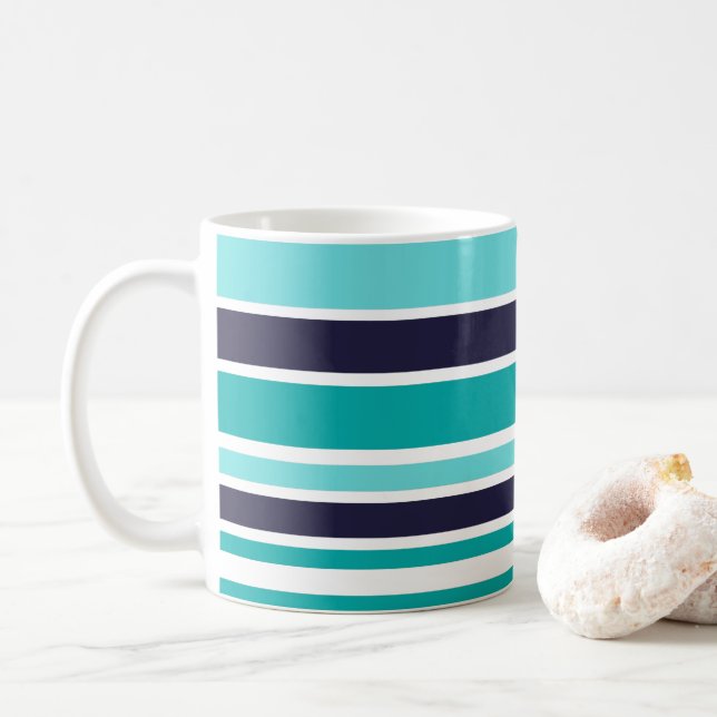 Caneca De Café Turquesa E Azul Escuro Escuro Estirpados (Com Donut)