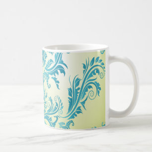 Caneca De Café turquesa e damasco ornamentado verde lima