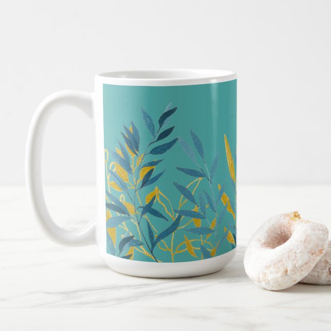 Caneca De Café Turquesa e Dia de as mães Floral Dourado (Com Donut)