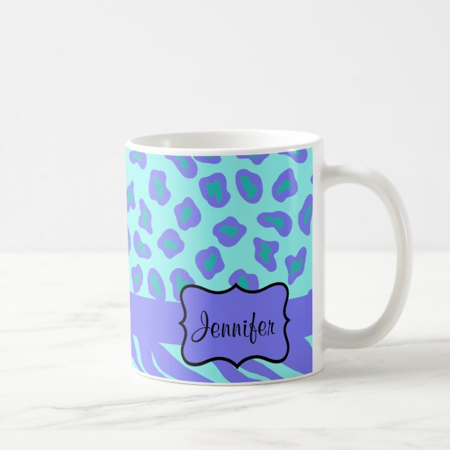 Caneca De Café Turquesa e Lavanda Zebra e Chita Personalizadas (Direita)