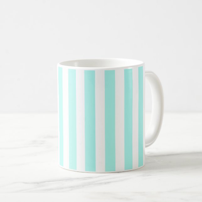 Caneca De Café Turquesa e listras doces brancas (Frente Esquerda)