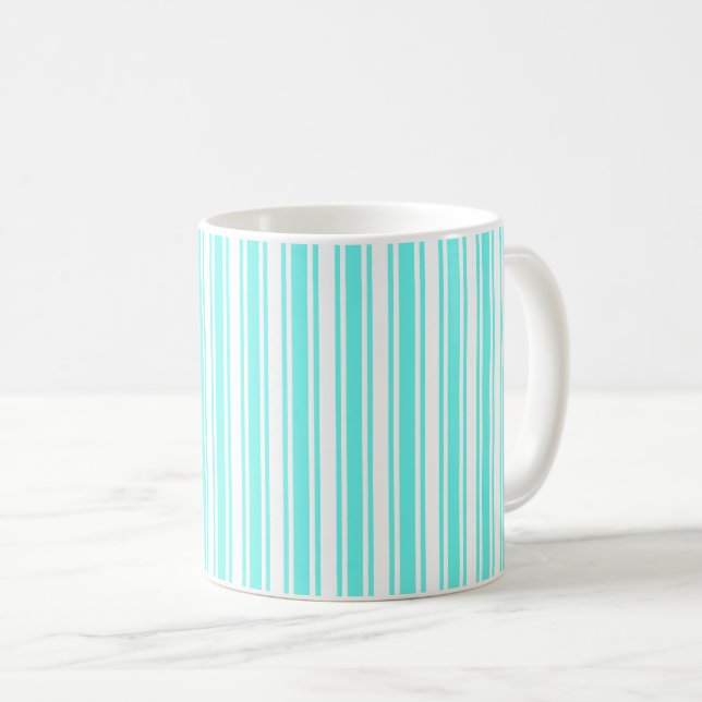 Caneca De Café Turquesa e listras doces brancas (Frente Esquerda)
