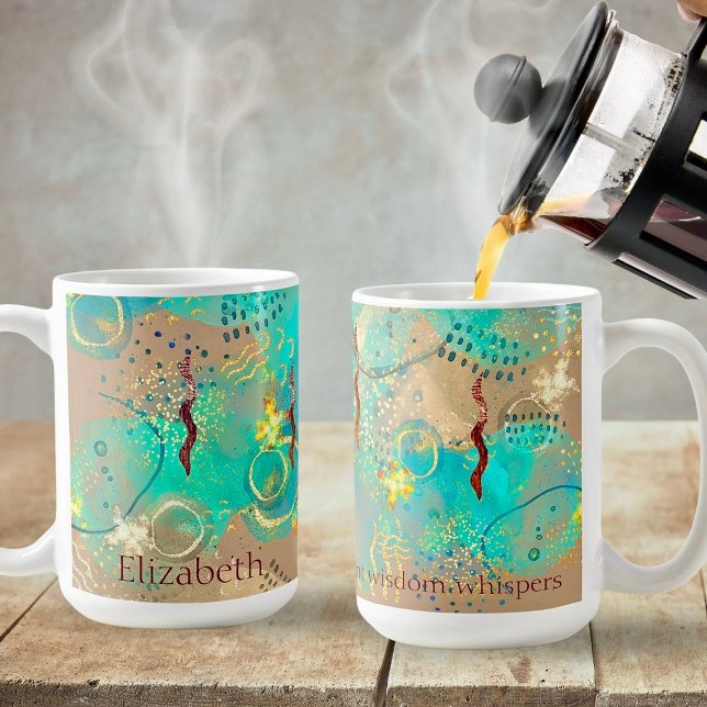 Caneca De Café Turquesa E Ouro Sabedoria Antiga Boho (Embrace serenity with every sip from our Turquoise And Golden Ancient Wisdom Boho Mug.)
