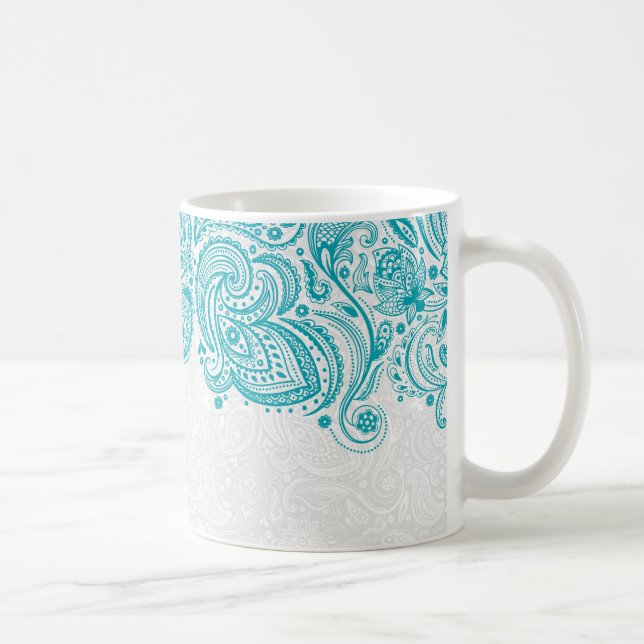 Caneca De Café Turquesa E Paisley Paisley Branco (Direita)