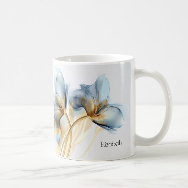 Caneca De Café Turquesa Flor de Névoa Transparente Dourada | Seu  (Direita)