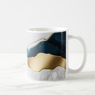 Caneca De Café Turquesa Mármore Pedra Branco Resfriado Dourado