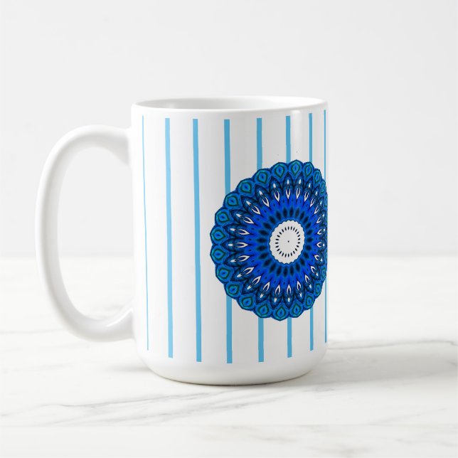 Caneca De Café Turquesa Pinstriped Blue Mandala Mug (Esquerda)