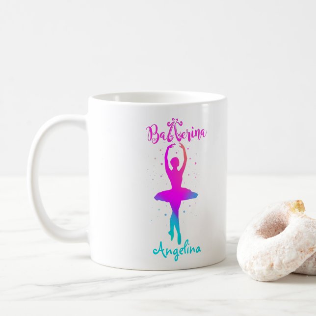 Caneca De Café Turquesa Rosa Personalizada Ballerina (Com Donut)