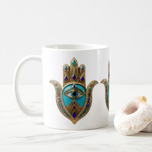 Caneca De Café Turquesa Terceiro Olho Hamsa (Com Donut)