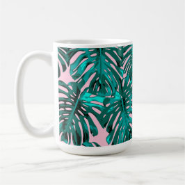 Caneca De Café Turquesa Tropical Rosa Monstera
