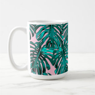 Caneca De Café Turquesa Tropical Rosa Monstera