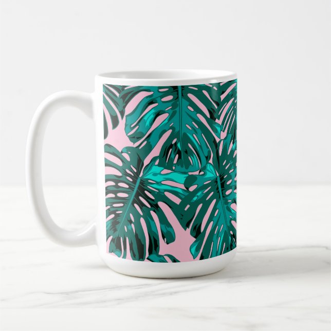 Caneca De Café Turquesa Tropical Rosa Monstera (Esquerda)
