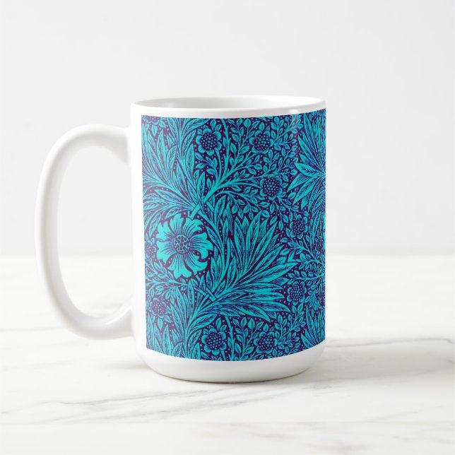 Caneca De Café Turquesa venenosa padrão floral roxo escuro (Esquerda)