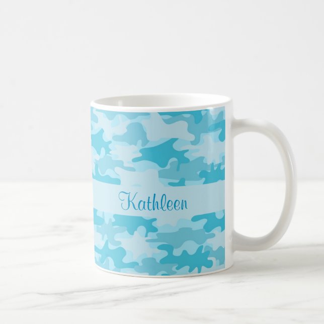 Caneca De Café Turquoise Blue Camo Camouflage Name Personalizado (Direita)