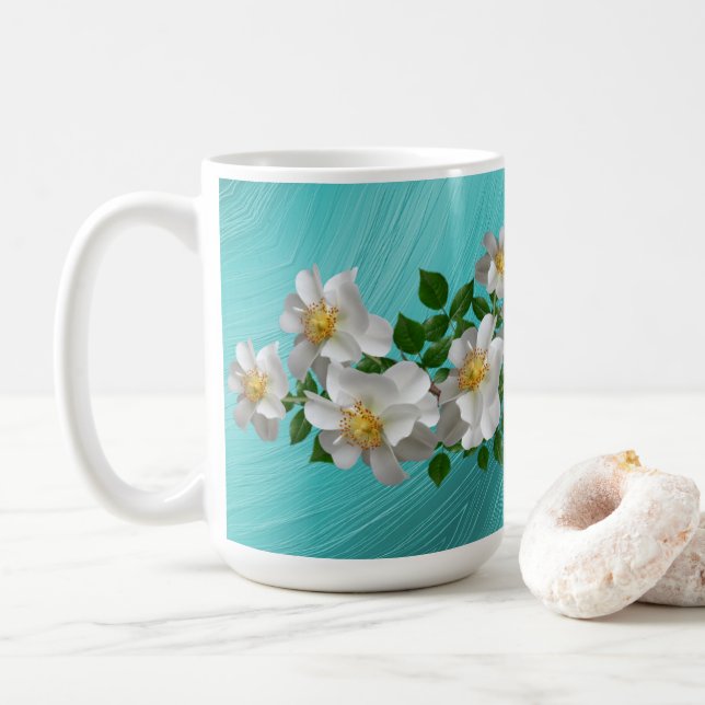 Caneca De Café Turquoise White Flower Tea Mug (Com Donut)