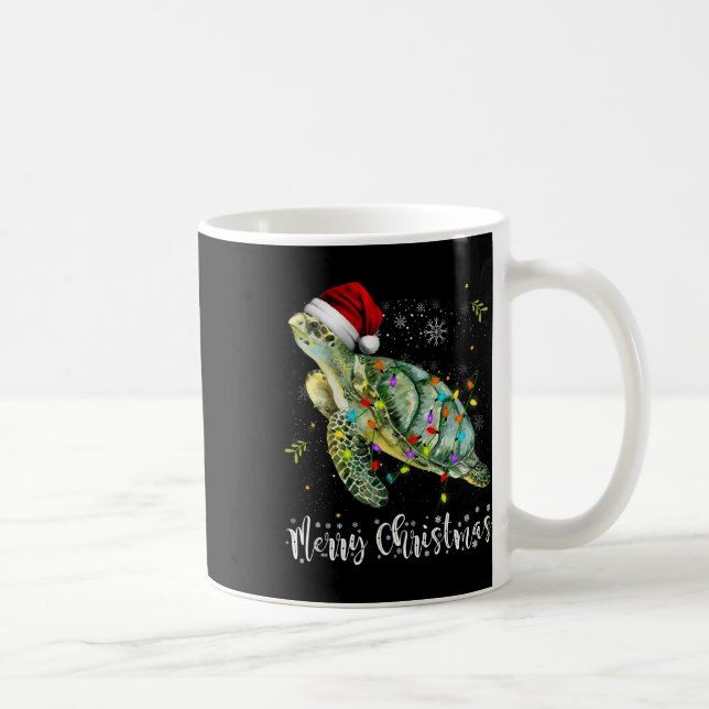 Caneca De Café Turtle Santa Hat Feliz Natal Luzes Xmas Holds (Direita)