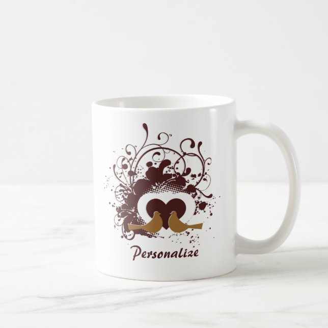 Caneca De Café Tuscan Brown Ama Pássaros Com Nome (Direita)