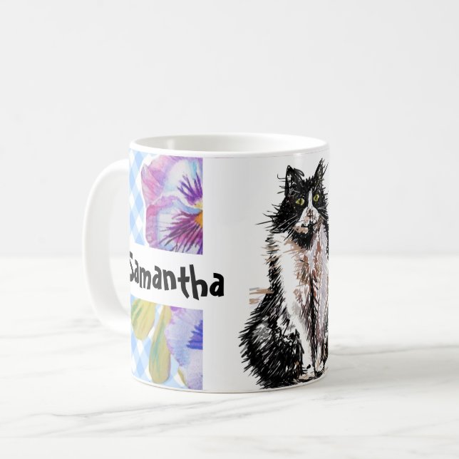 Caneca De Café Tuxedo Cat ama você, preto e branco (Frente Esquerda)