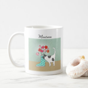 Caneca De Café Tuxedo cat com flor Fome de gato bonitinho