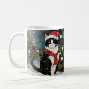 Caneca De Café Tuxedo Cat no Natal da Neve
