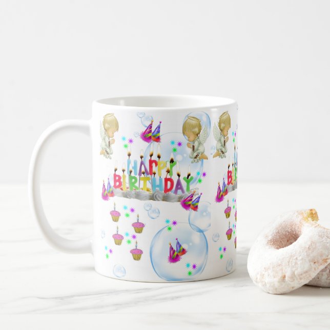 Caneca De Café Twin Angels Mug Happy Birthday (Com Donut)