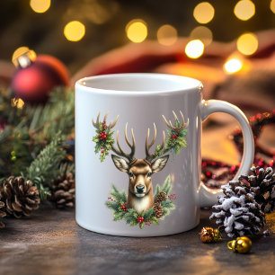 Caneca De Café Twin Buck Deer decorado com ornamentos
