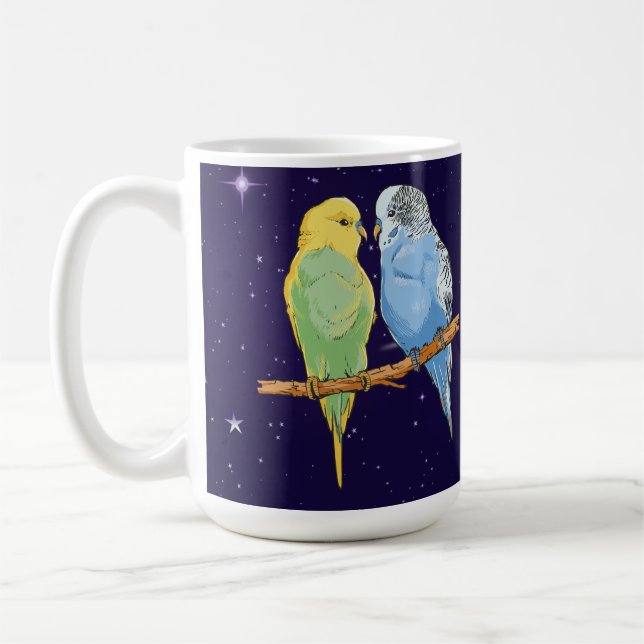 Caneca De Café Two cute blue and green Budgie (Esquerda)