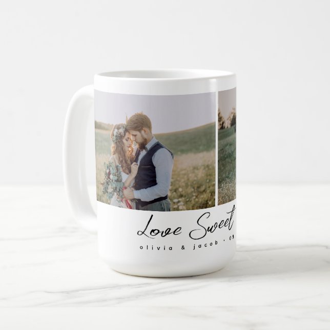 Caneca De Café Two Photo Calligraphy Love Sweet Love Newlywed (Frente Esquerda)