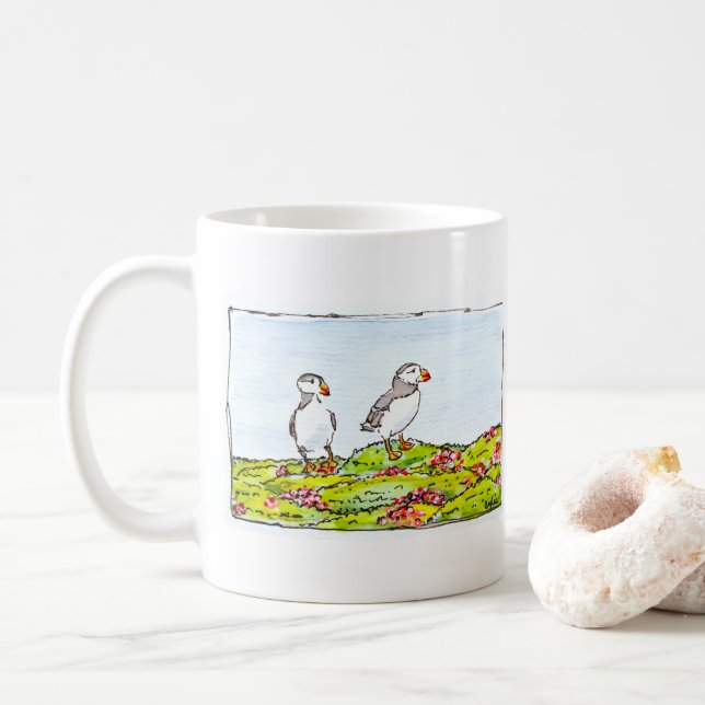 Caneca De Café Two Puffins (Com Donut)