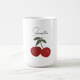 Caneca De Café Two Red Cherries Illustration | Cute Fruit Art