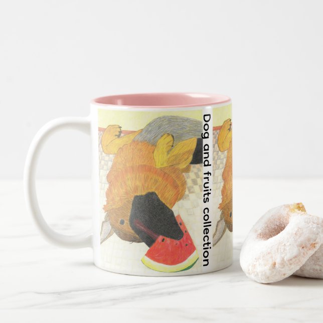 Caneca de café Two-Tone boca de cachorro e melanci (Com Donut)