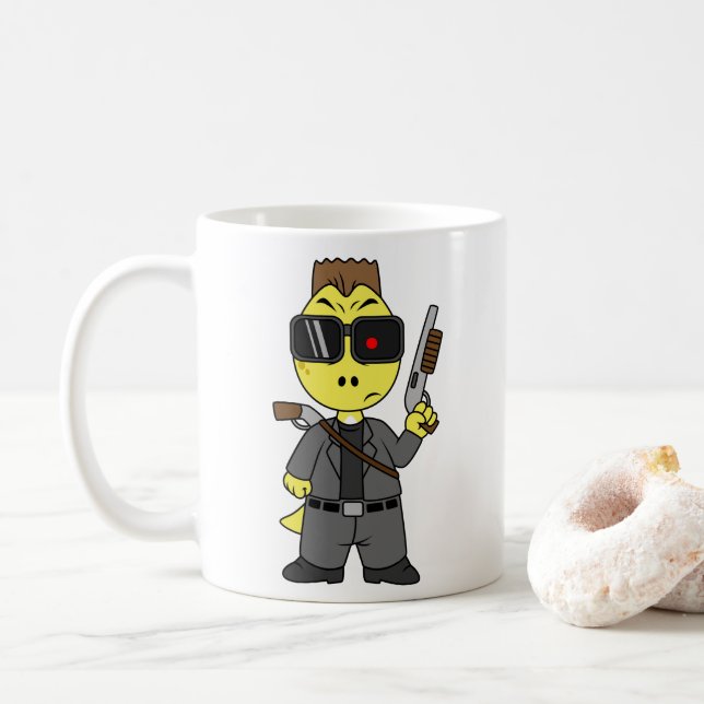 Caneca De Café Tyrannosaurus Rex Vestido Como Terminador. (Com Donut)