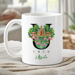 Caneca De Café Ubud Bali Monograma Letra U Presente Personalizado