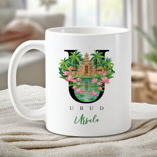 Caneca De Café Ubud Bali Monograma Letra U Presente Personalizado
