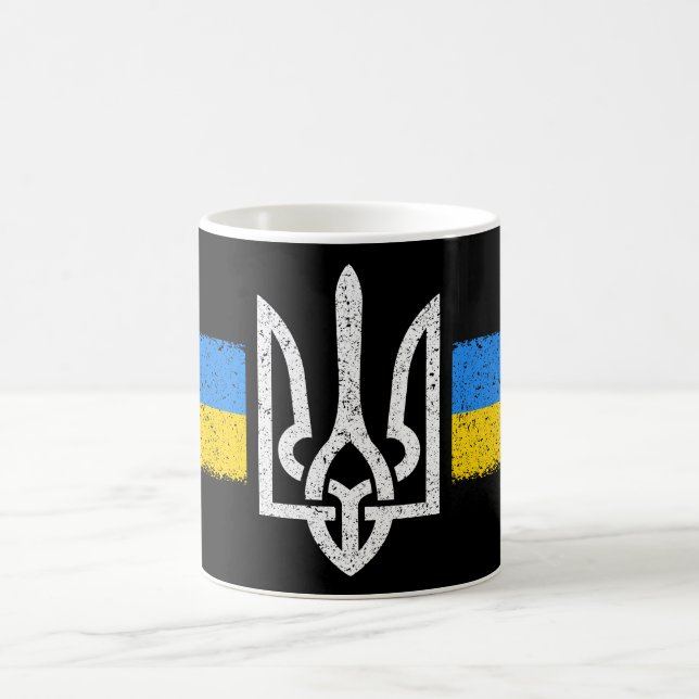 Caneca De Café Ucrânia Trident - Símbolo de Bandeira da Ucrânia (Centro)