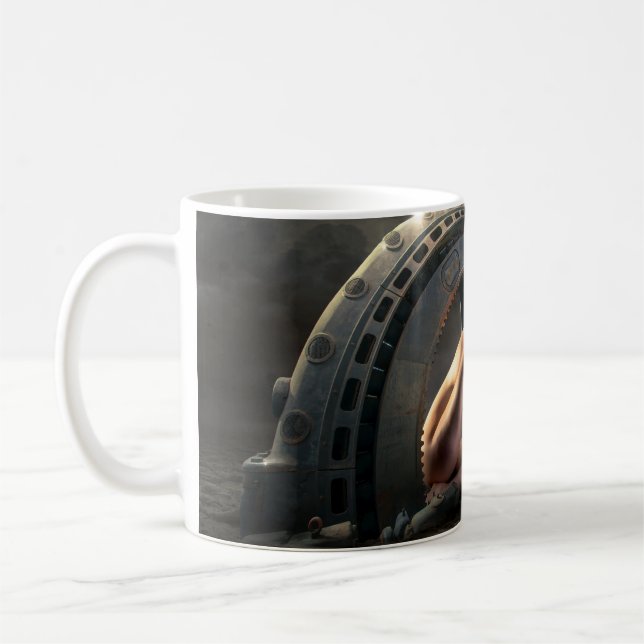 Caneca De Café UFO Rapariga Loura Espaço Lua Planeta Marte (Esquerda)