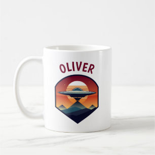 Caneca De Café UFO retrô ao pôr do sol Personalizado