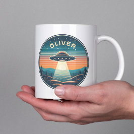 Caneca De Café  UFO Vintage ao Pôr do Sol Personalizado