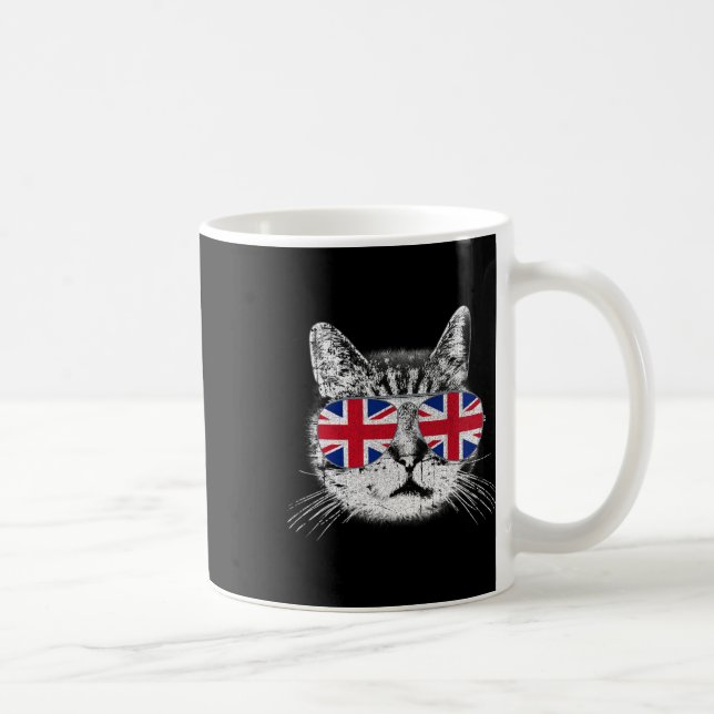 Caneca De Café Uk Union Jack British Flag England Cat Sungles Gif (Direita)
